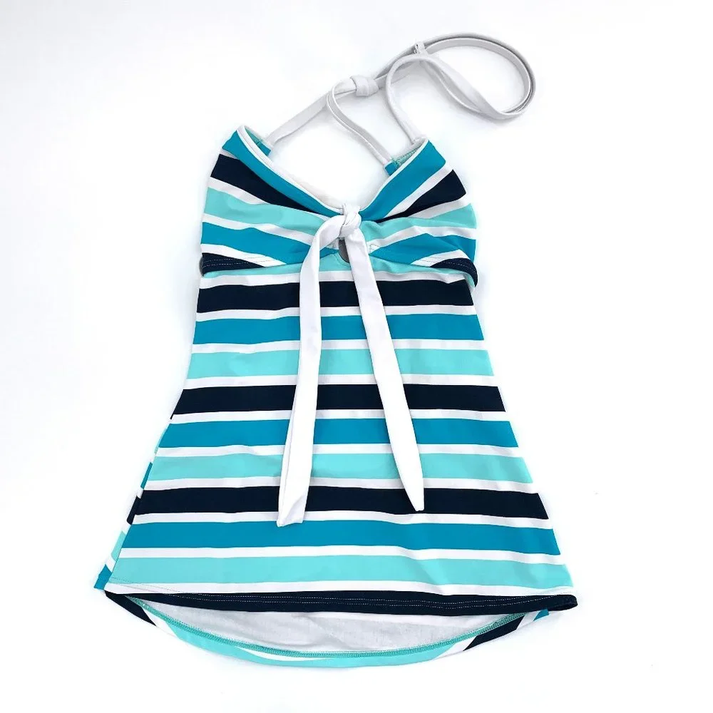 Hula Honey‎ Striped Swimsuit Tank Top Cute Swimwear Blue White Front Tie Medium
